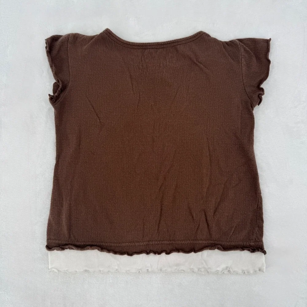 Faded Glory Girls Brown Y2K Layered Look Top Crochet Lace V-Neck Size XS 4/5 Vtg